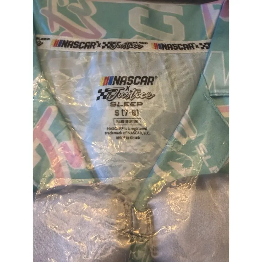 NWT NASCAR + Justice Girls S(7/8) Pajama Lounge 3pc Shorts Shirt Mask Sleep Set